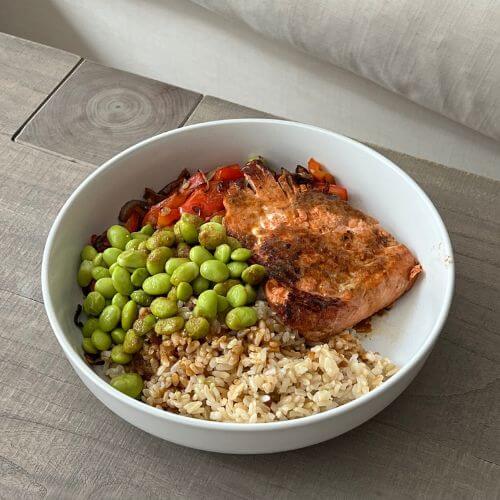 salmon fajita bowl